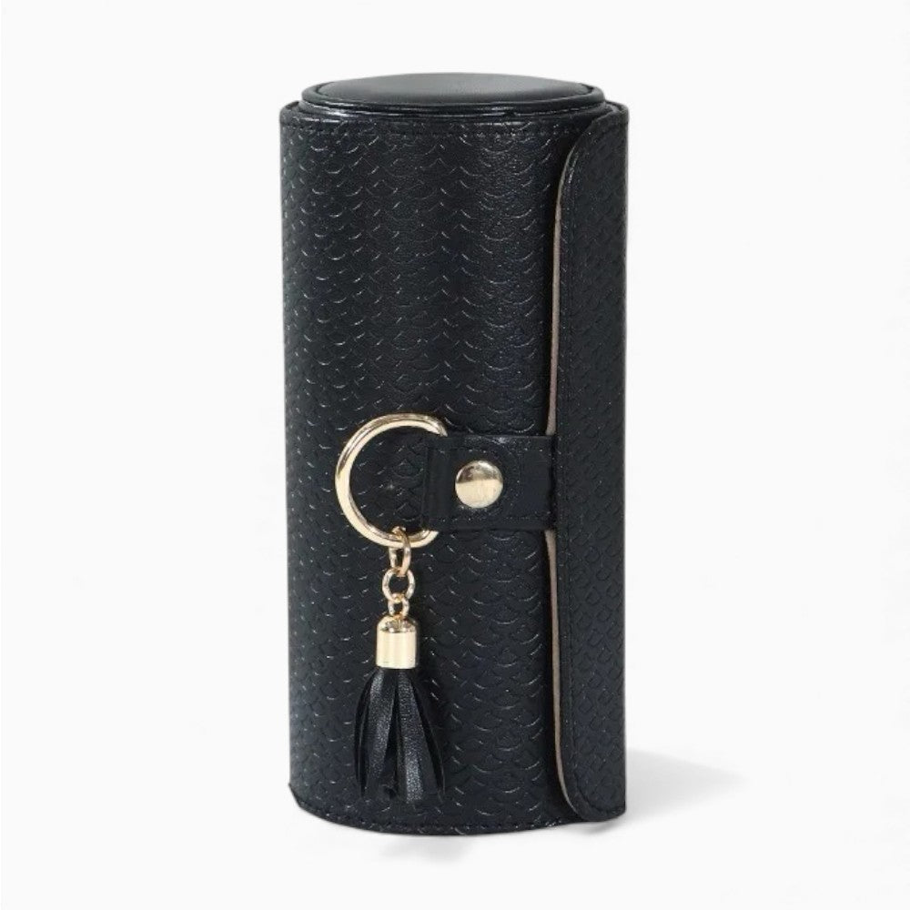 Boîte Bijoux Cuir Rotative Cylindrique