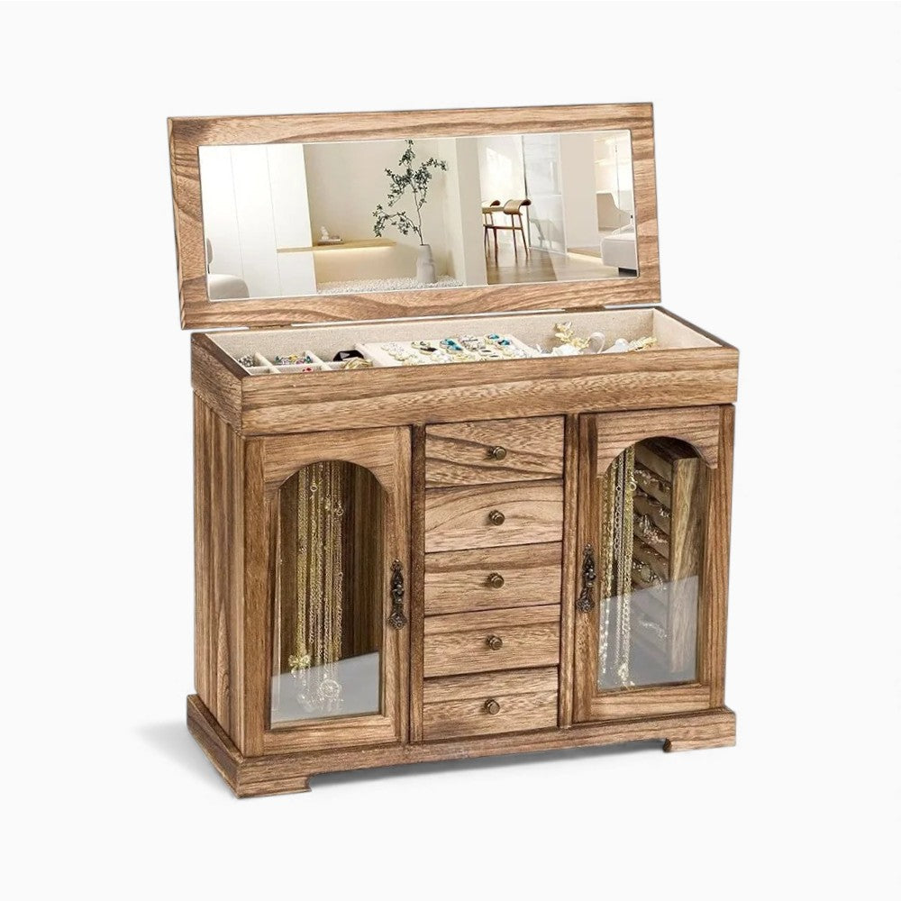 Boîte Bijoux Bois Naturel Miroir