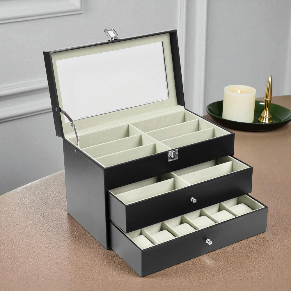 Coffret Montres Lunettes Bois Verre 24 Slots