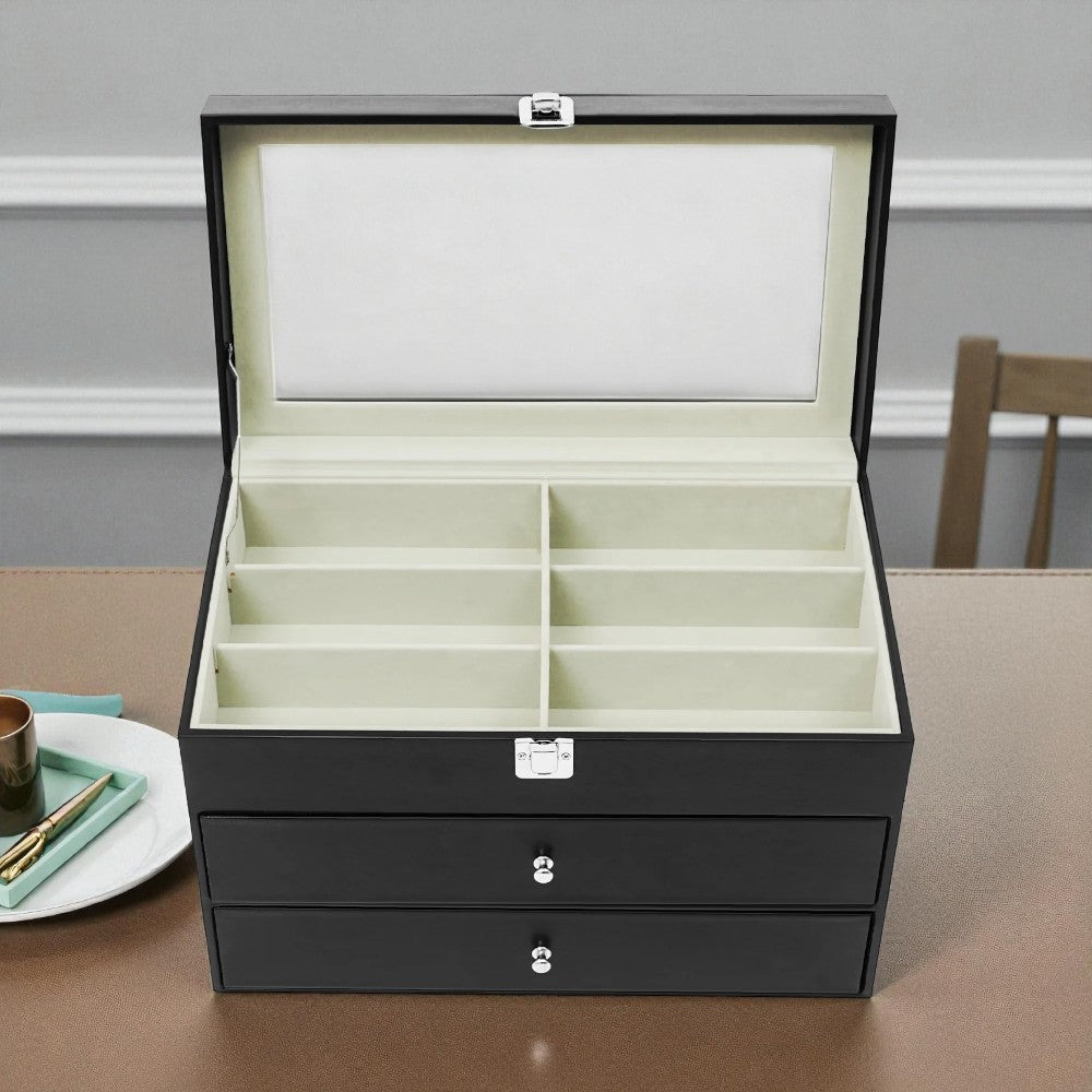 Coffret Montres Lunettes Bois Verre 24 Slots