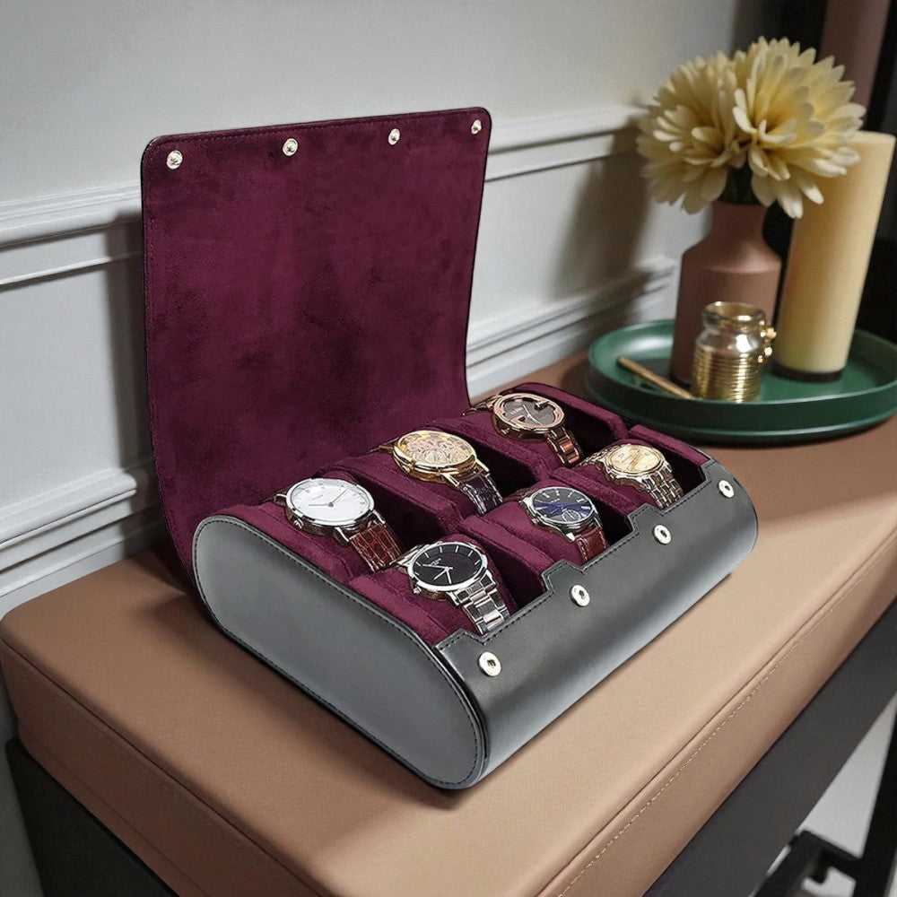 Étui Montre Cuir Velours 6 Slots Portable