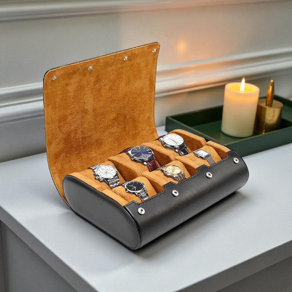 Étui Montre Cuir Velours 6 Slots Portable
