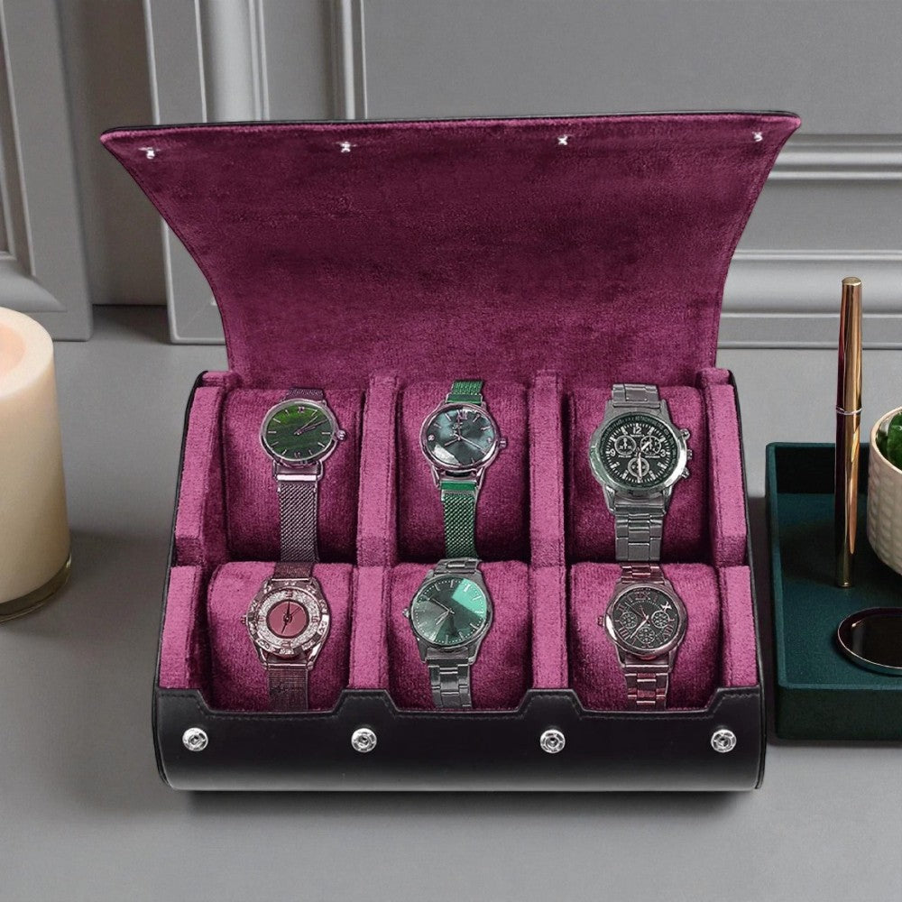 Étui Montre Cuir Velours 6 Slots Portable