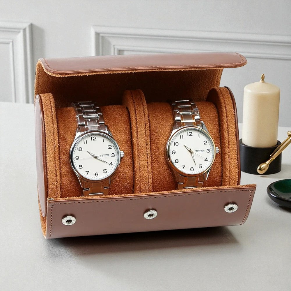 Boîte à Montre Cuir Marron Voyage 3 Slots
