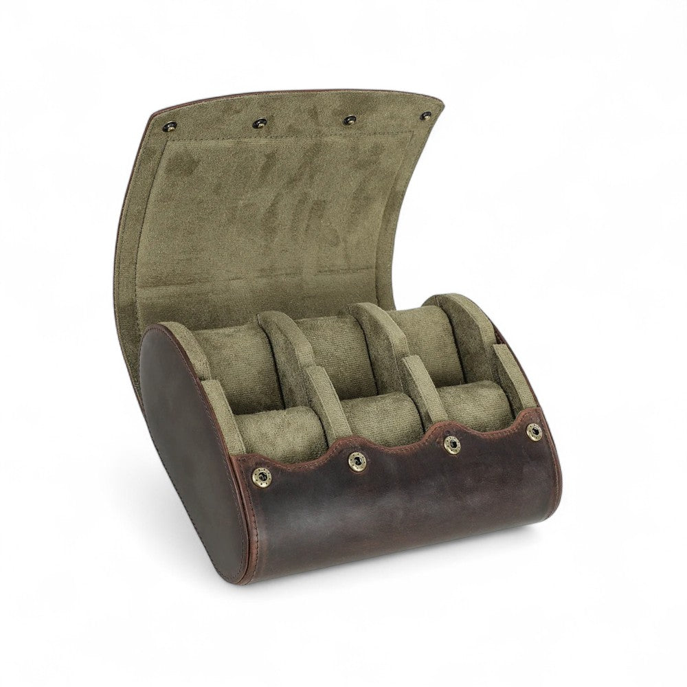 Étui Montre Rétro Cuir Marron 8 Slots