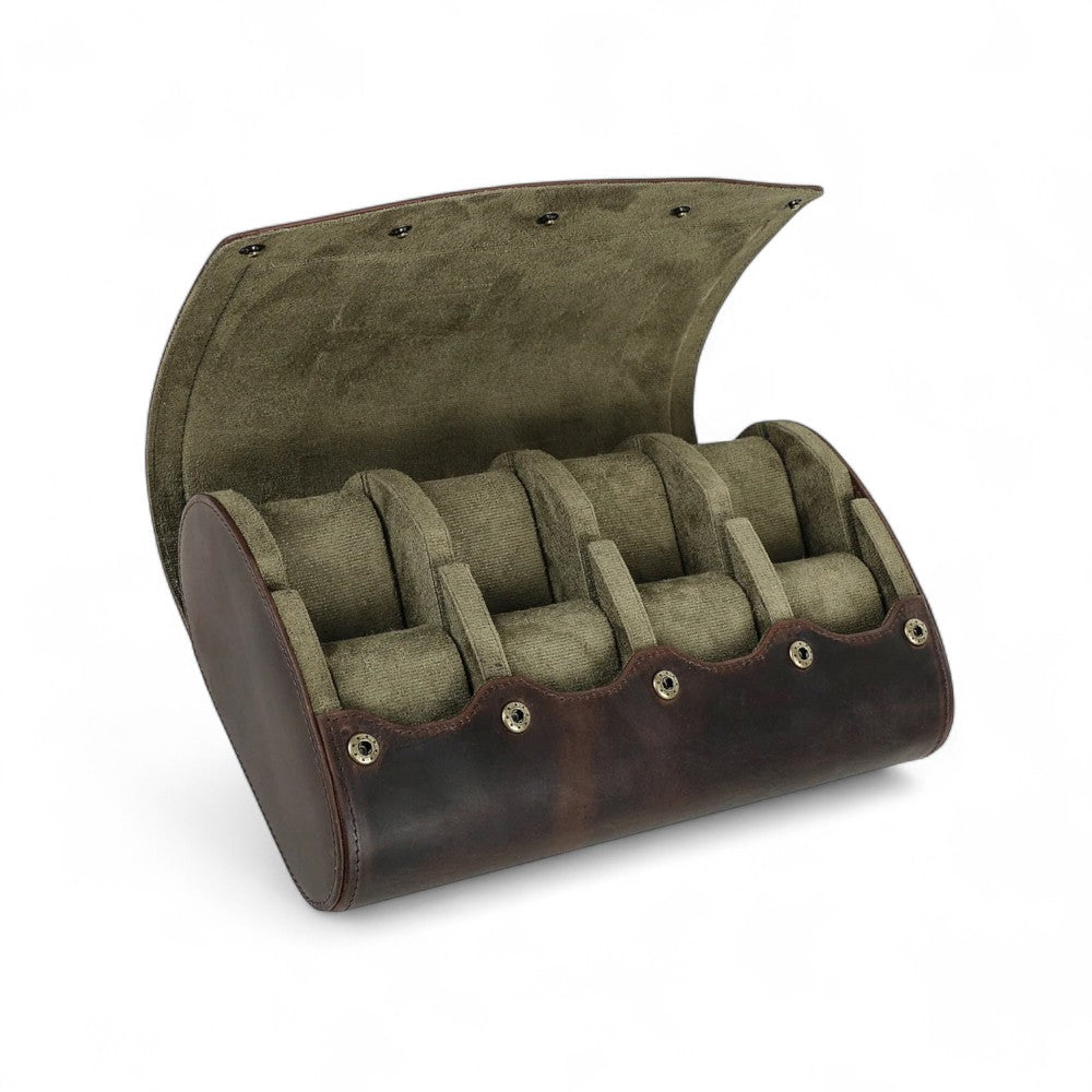 Étui Montre Rétro Cuir Marron 8 Slots