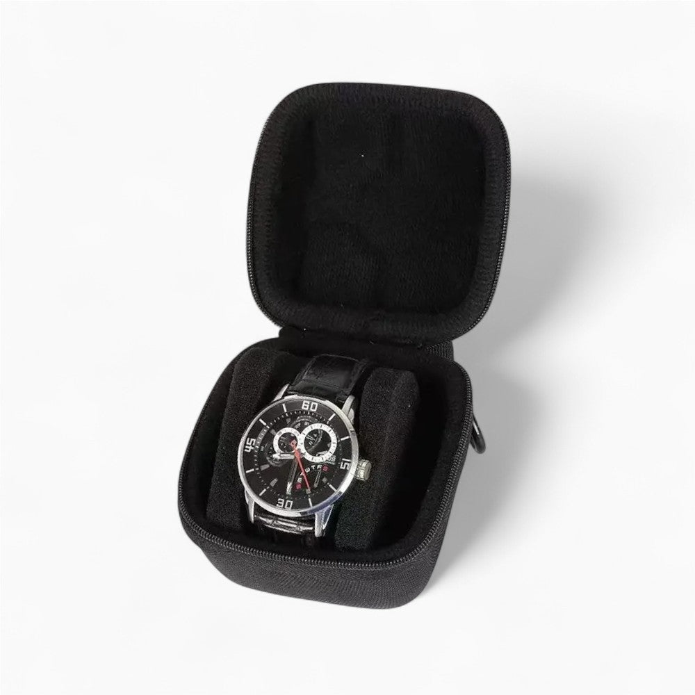 Étui Montre Voyage Cuir Noir Compact 10 Slots