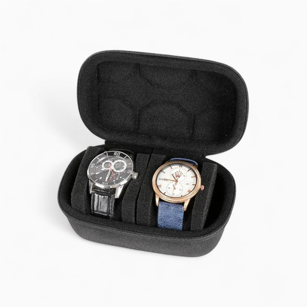 Étui Montre Voyage Cuir Noir Compact 10 Slots