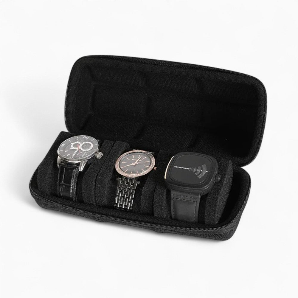 Étui Montre Voyage Cuir Noir Compact 10 Slots