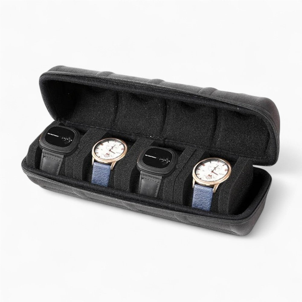 Étui Montre Voyage Cuir Noir Compact 10 Slots