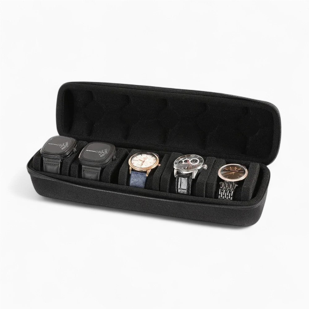 Étui Montre Voyage Cuir Noir Compact 10 Slots