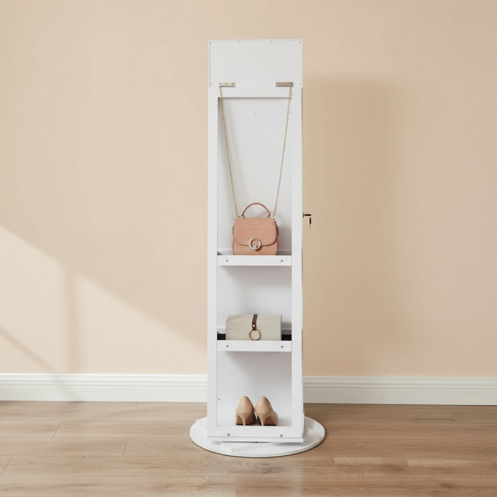 Boîte Bijoux Rotative LED Blanc Miroir Pied
