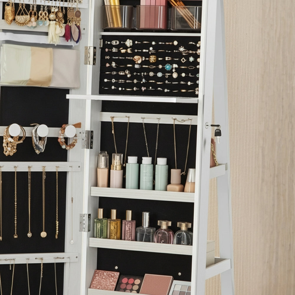 Boîte Bijoux Rotative LED Blanc Miroir Pied