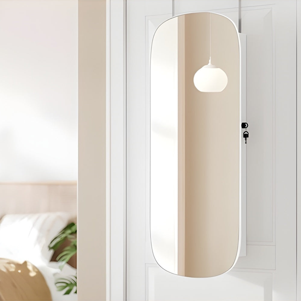 Boîte à Bijoux Murale Métal Miroir LED Blanche