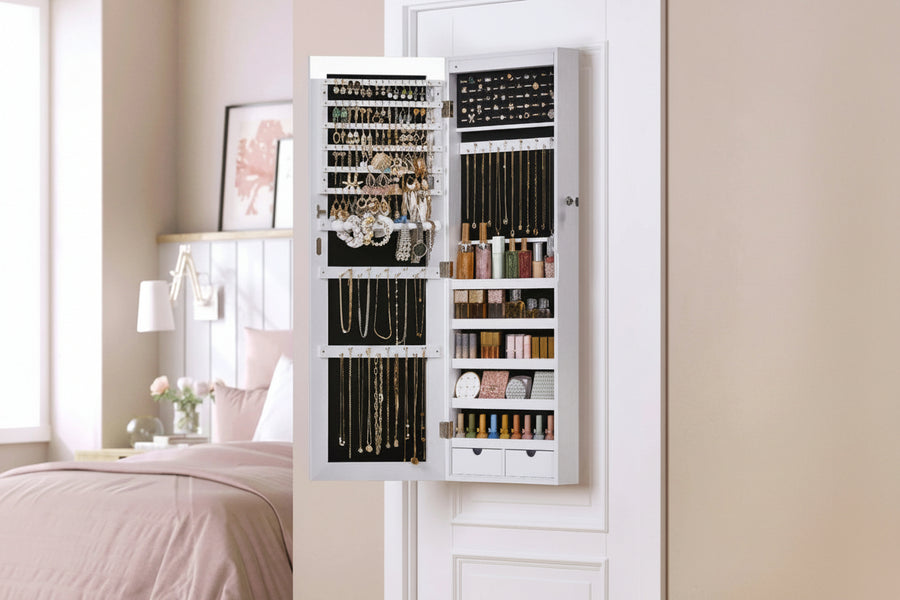 Armoire à Bijoux Murale Miroir Pleine Hauteur LED 108 cm