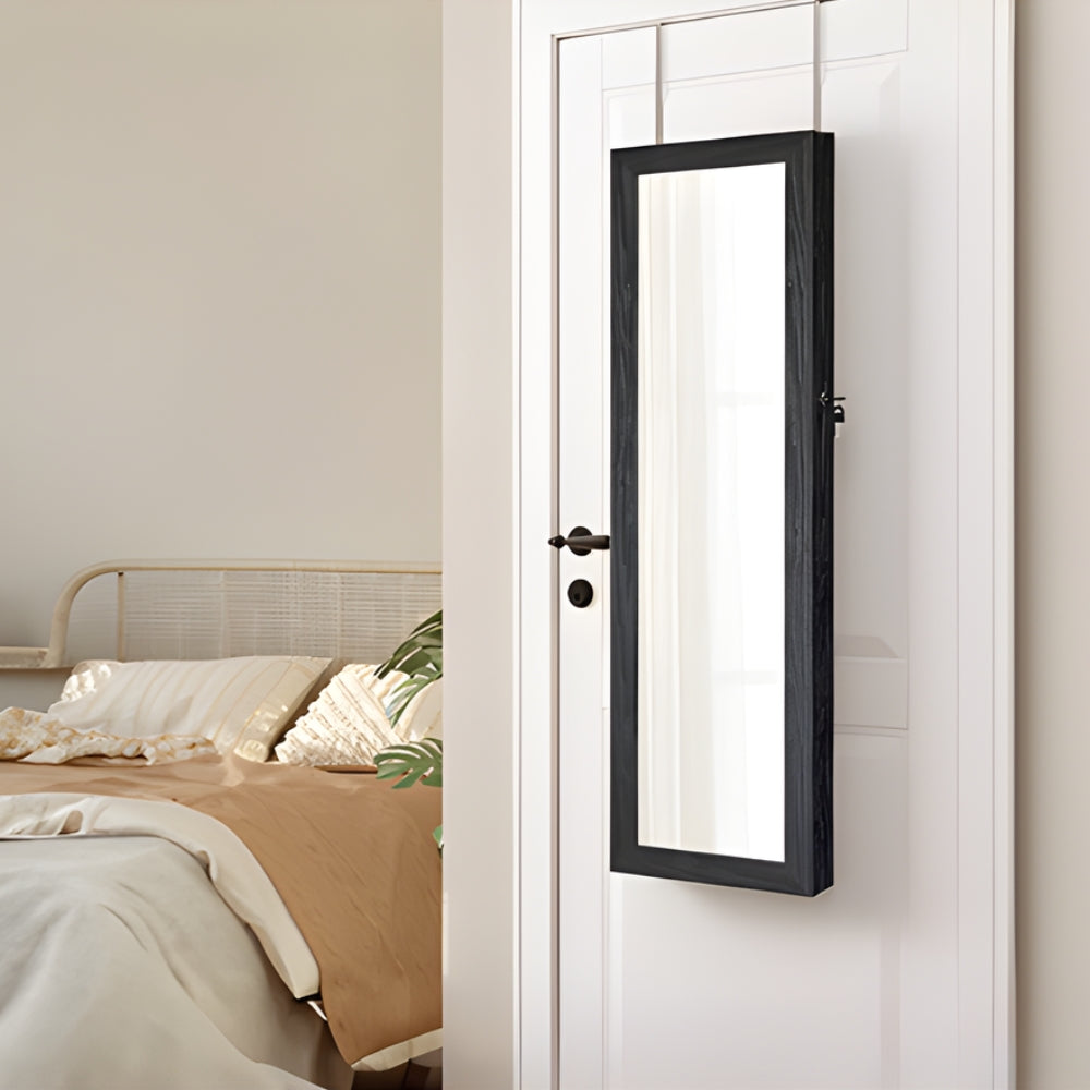Boîte à Bijoux Murale Bois Noir Miroir LED