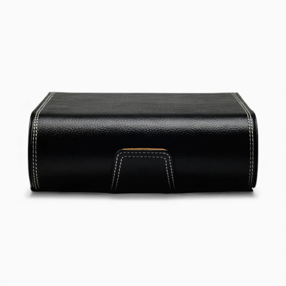 Boîte Montre Cuir Noir Velours Camel