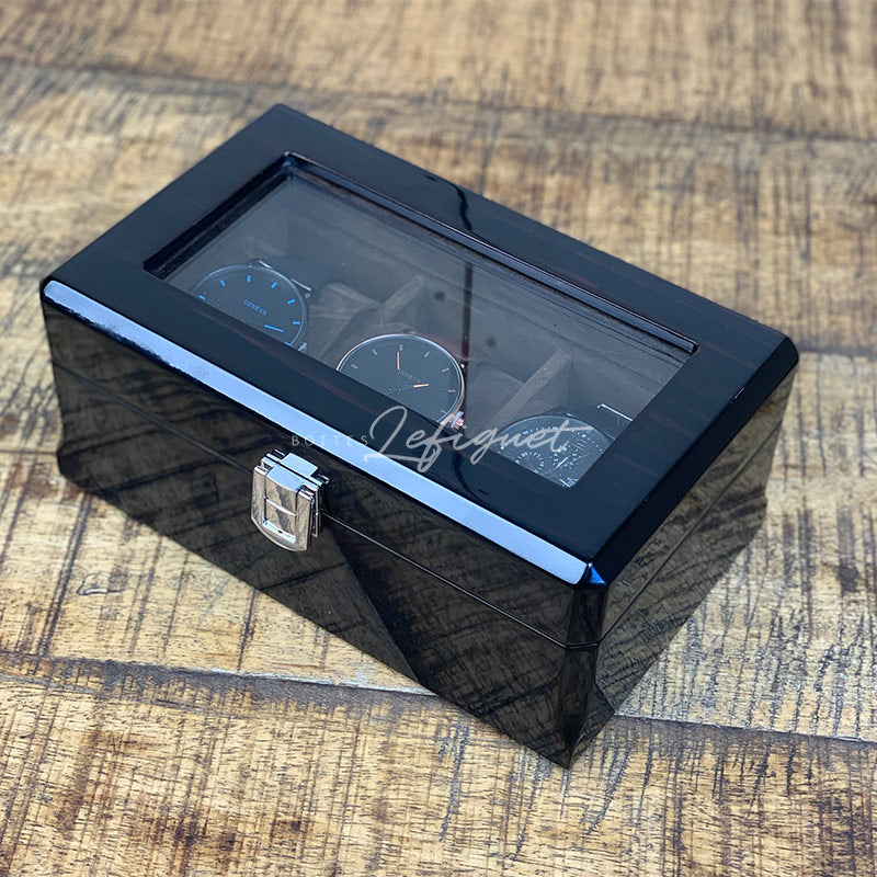 Boîte Montre Bois Vintage 3 Slots Vitrée