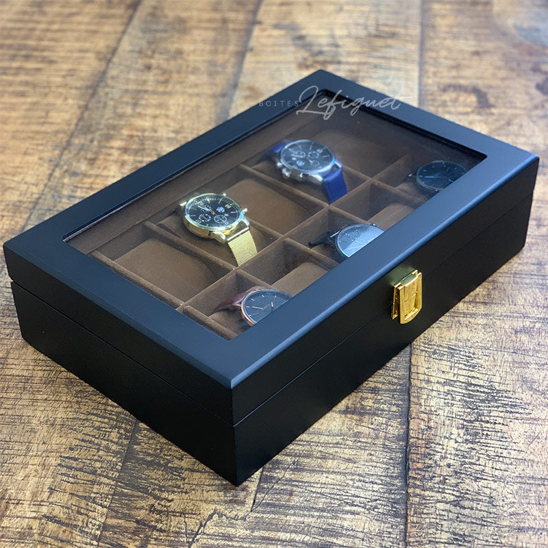 Boîte Montre Bois Velours 12 Slots