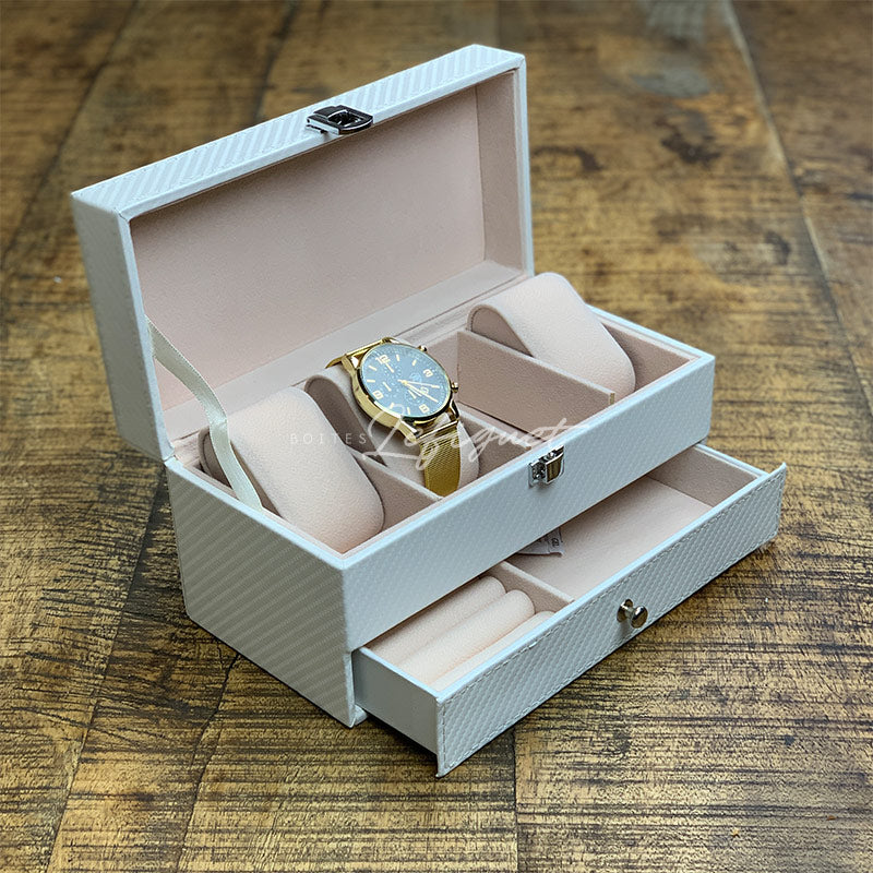Coffret Montre Cuir 4 Slots Tiroir Rangement