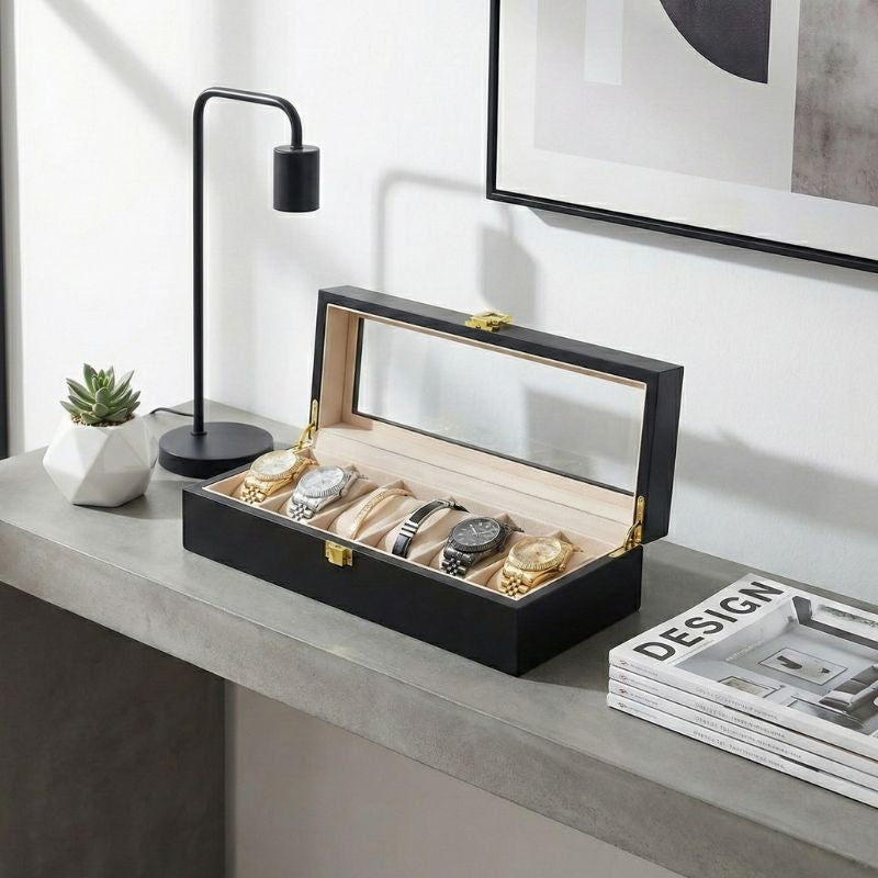 Boîte Rangement Montres Vitrine Luxe Noir Pro