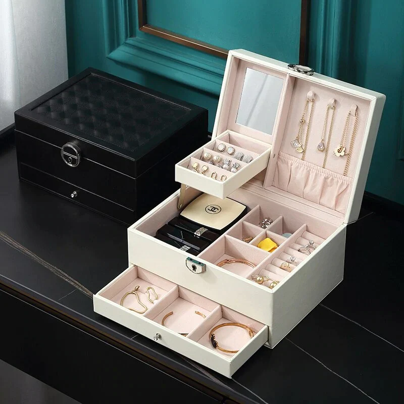 Boîte Bijoux Velours Tendance Miroir Serrure