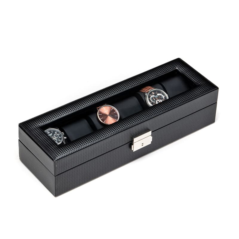 Boîte Montre Bois Carbone Velours 6 Slots