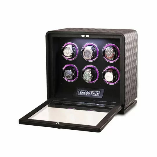 Remontoir Montres Cuir 6 Places LED RGB