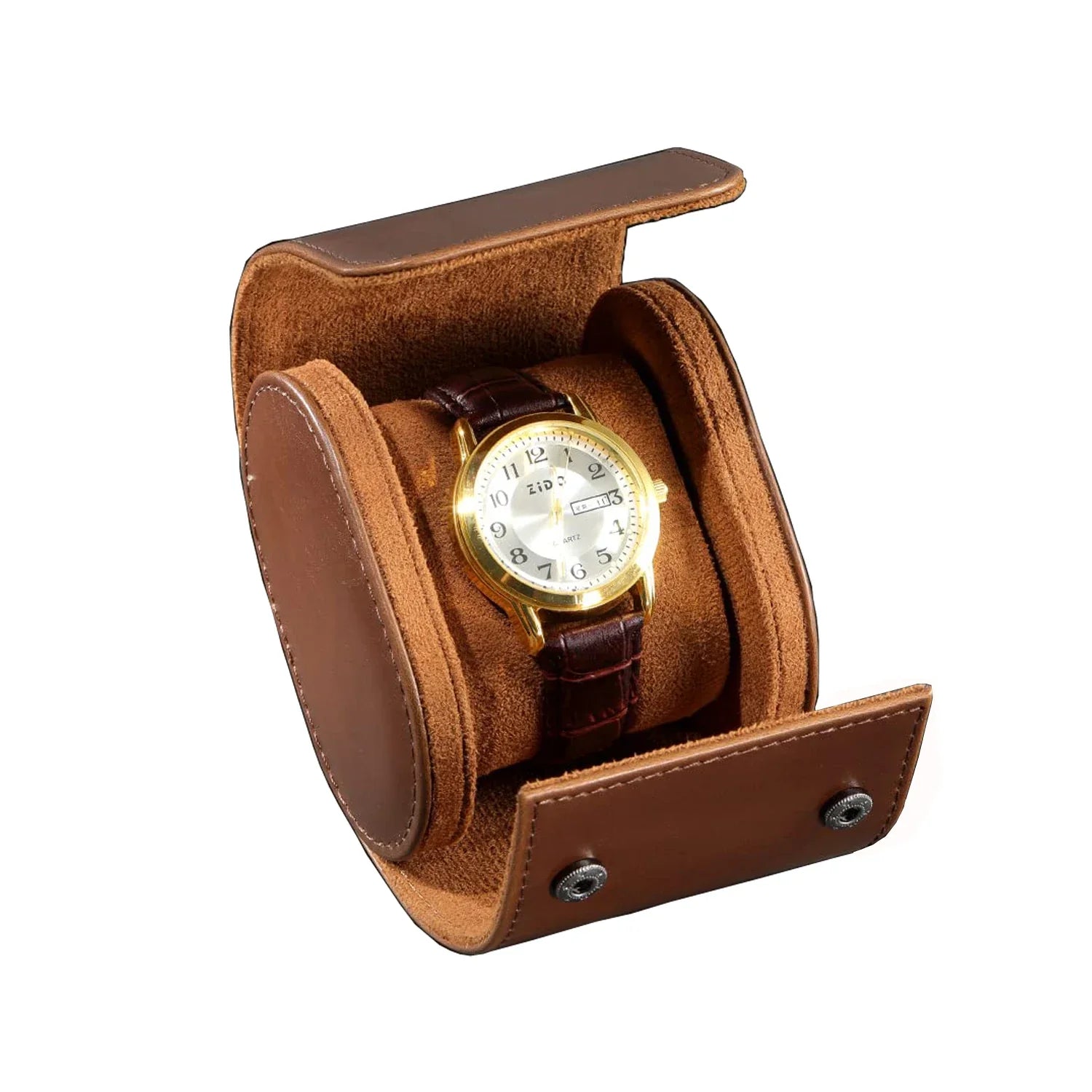 Étui Montre Cuir Roulé Voyage Vintage Marron