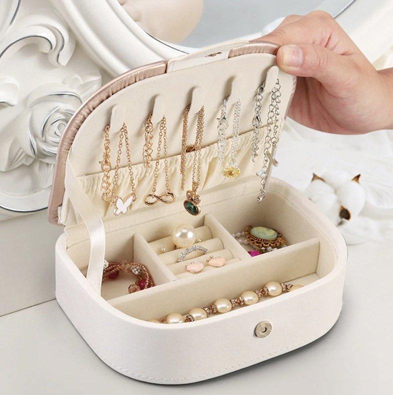Boite Bijoux Cuir Blanc Voyage Transparente