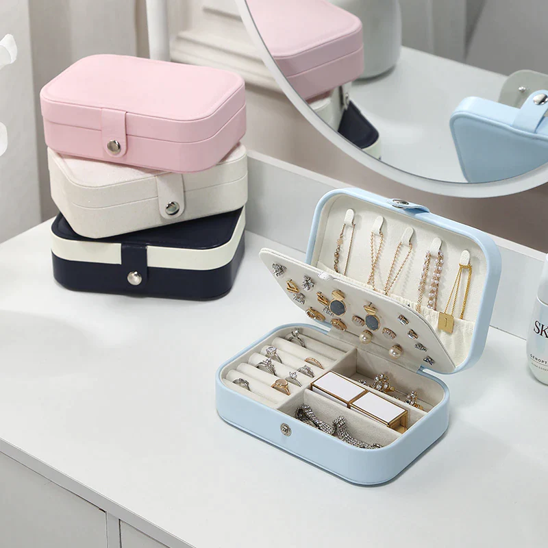 Boîte Bijoux Cuir Voyage Zippée Portable