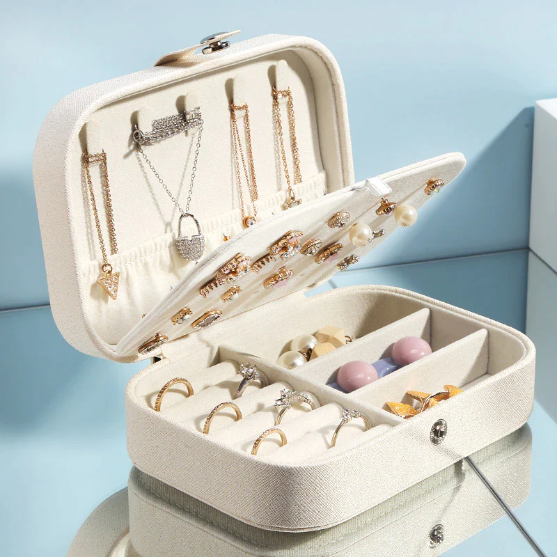 Boîte Bijoux Cuir Voyage Zippée Portable