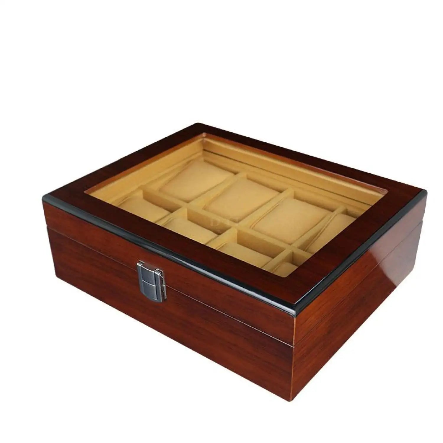 Boîte Montre Bois Vernis 8 Places Velours Beige