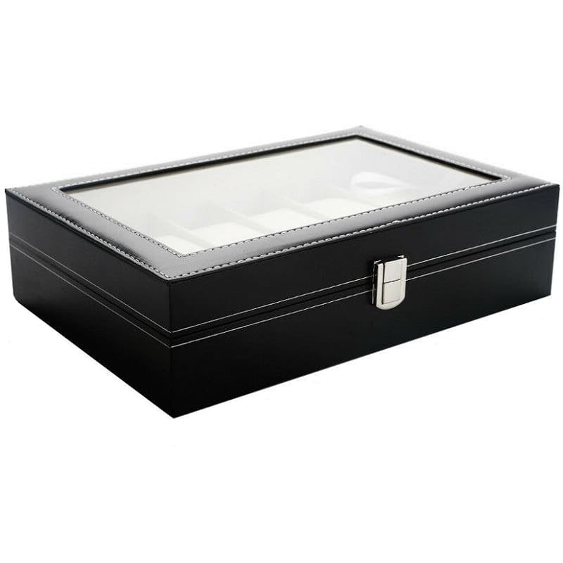 Boîte Montre Cuir Noir 12 Places Vitrée