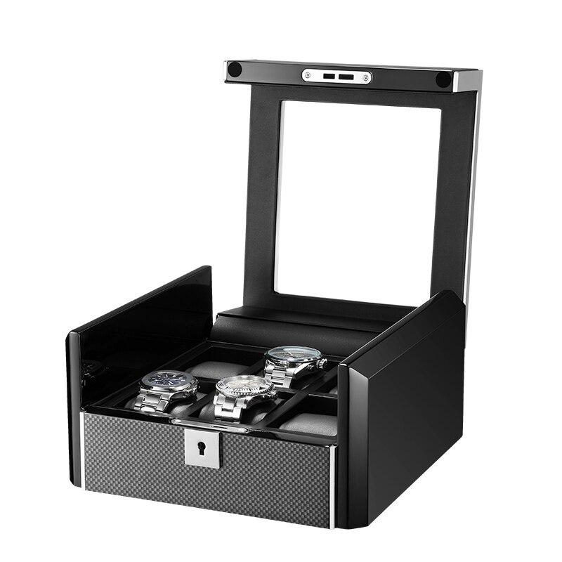 Boîte Montre Carbone 6 Places Vitrée Luxe
