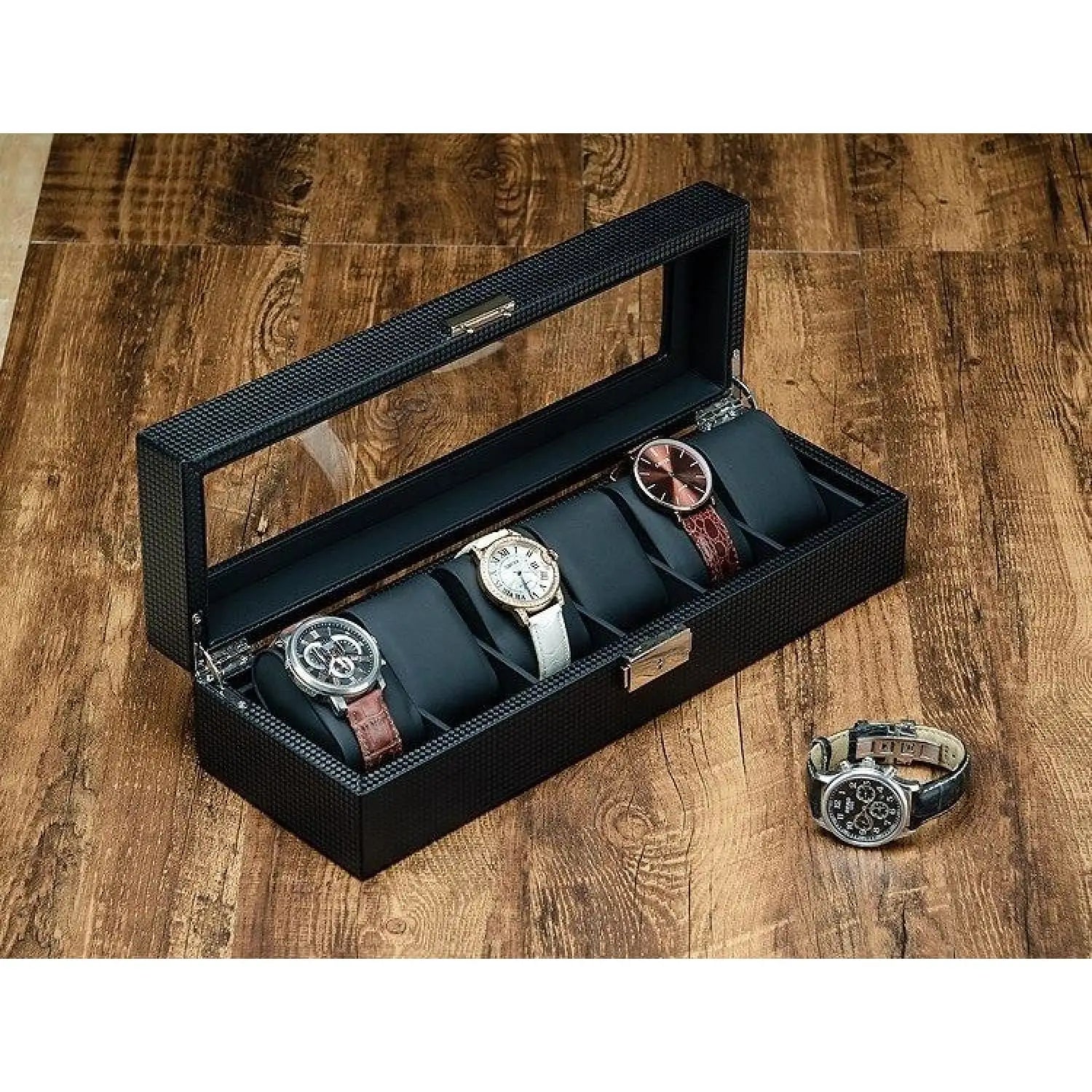 Boîte Montre Carbone Plastique 6 Emplacements