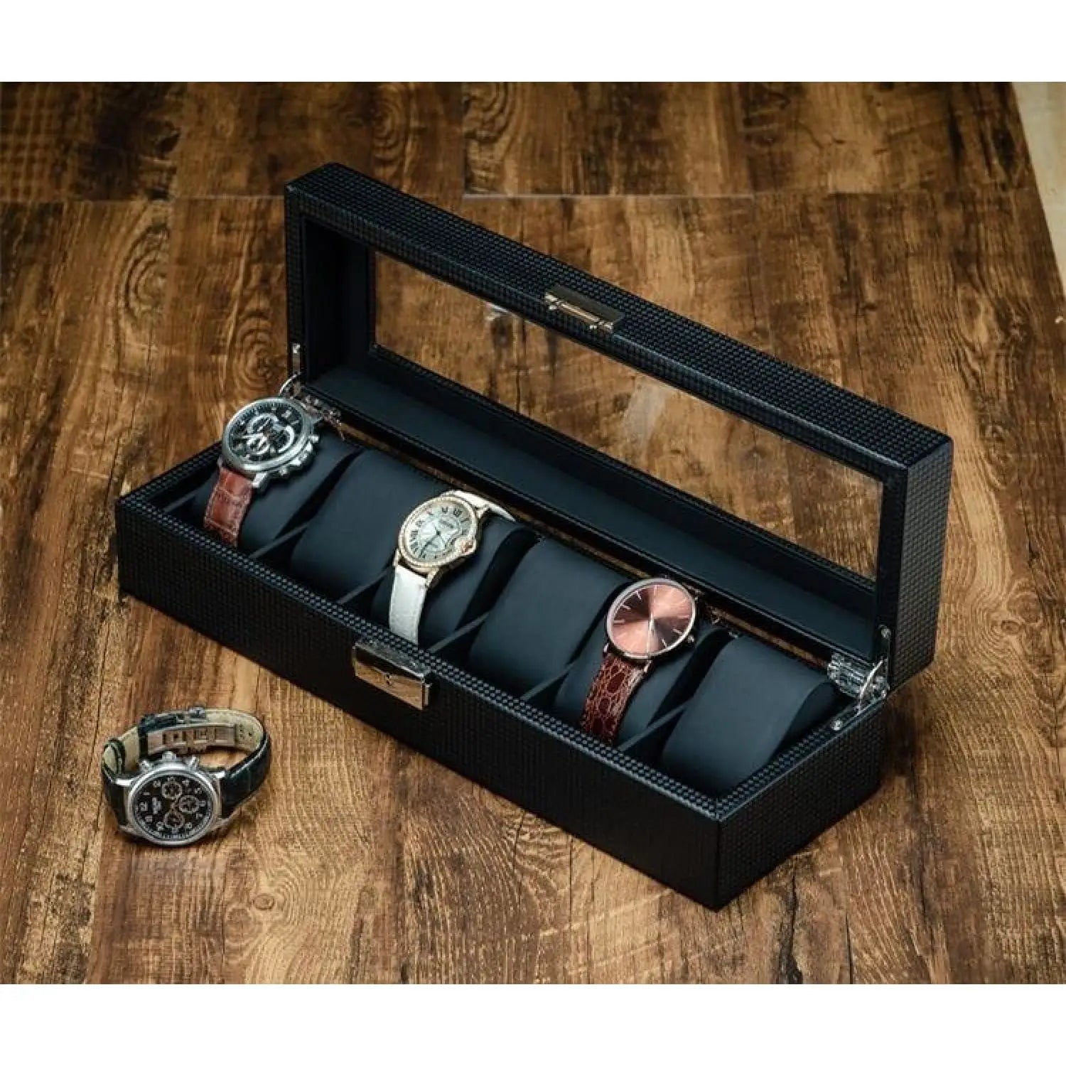 Boîte Montre Carbone Plastique 6 Emplacements