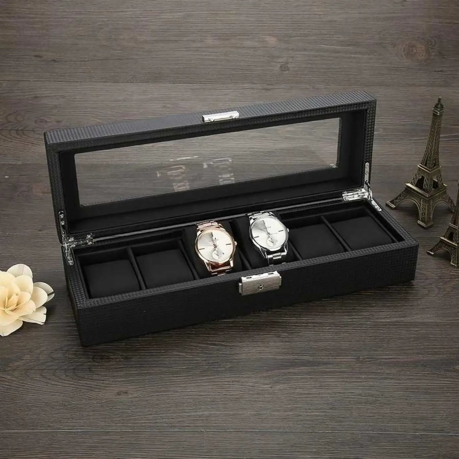 Boîte Montre Carbone Plastique 6 Emplacements