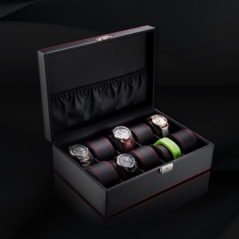 Boîte Montre Bois Carbone Noir 10 Slots