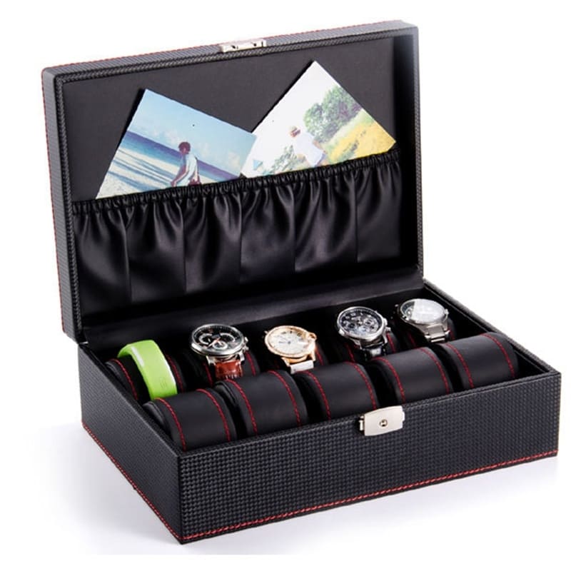 Boîte Montre Bois Carbone Noir 10 Slots