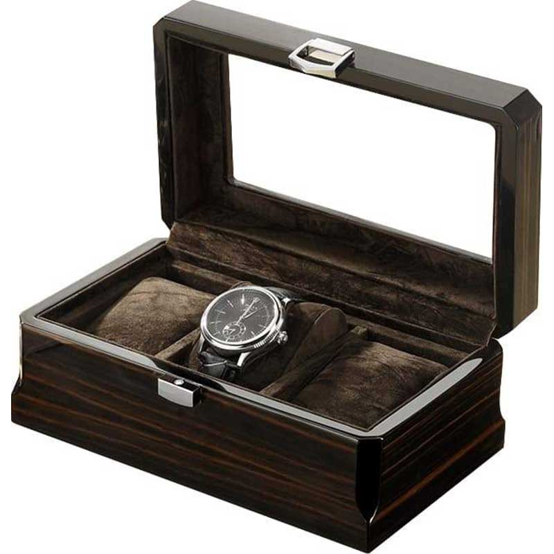 Boîte Montre Bois Vintage 3 Slots Vitrée