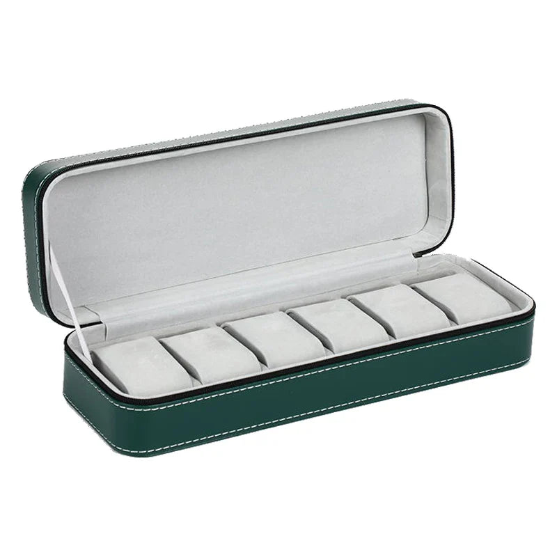 Étui Montre Cuir Coffret Zippé Vert 6 10 12
