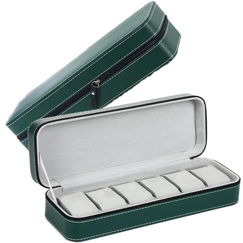 Étui Montre Cuir Coffret Zippé Vert 6 10 12