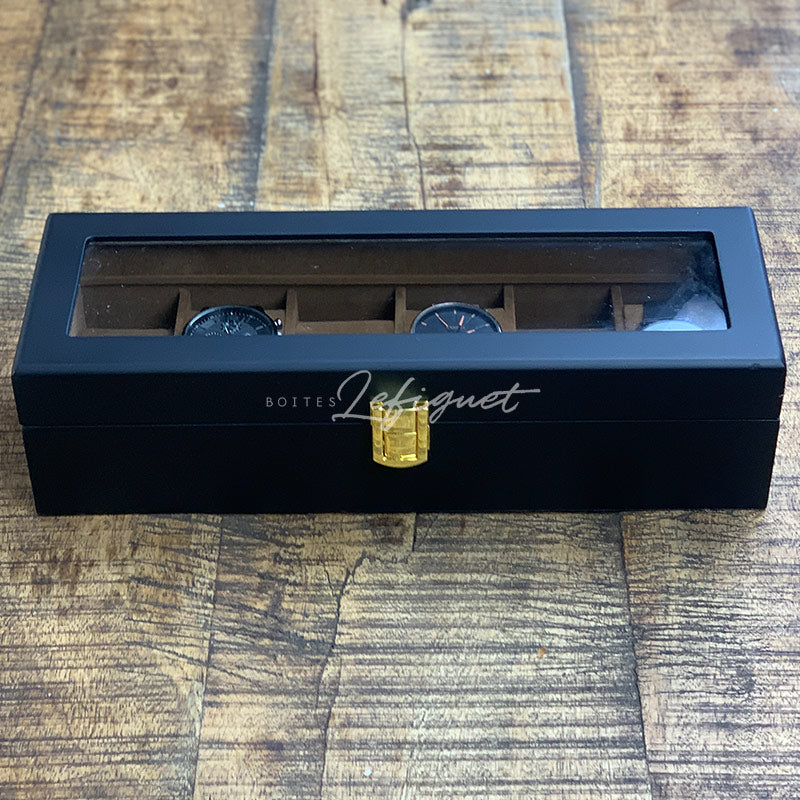 Coffret Montre Bois Noir 6 Slots Daim