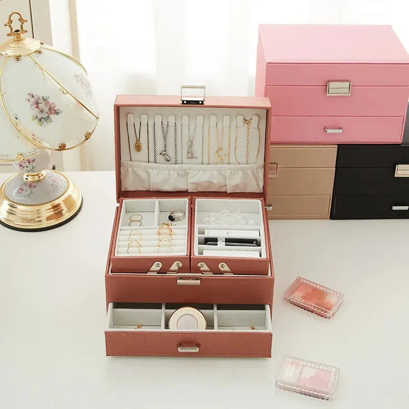 Boîte Bijoux Cuir Multi Rangements Tiroirs