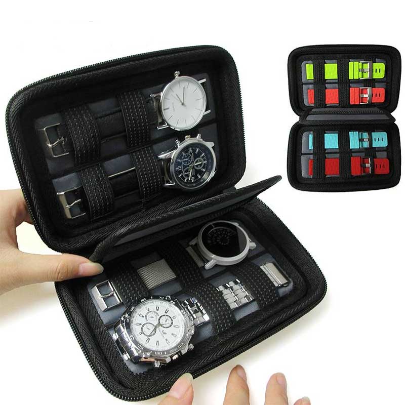 Étui Montre Cuir Voyage Noir 4 Places EVA
