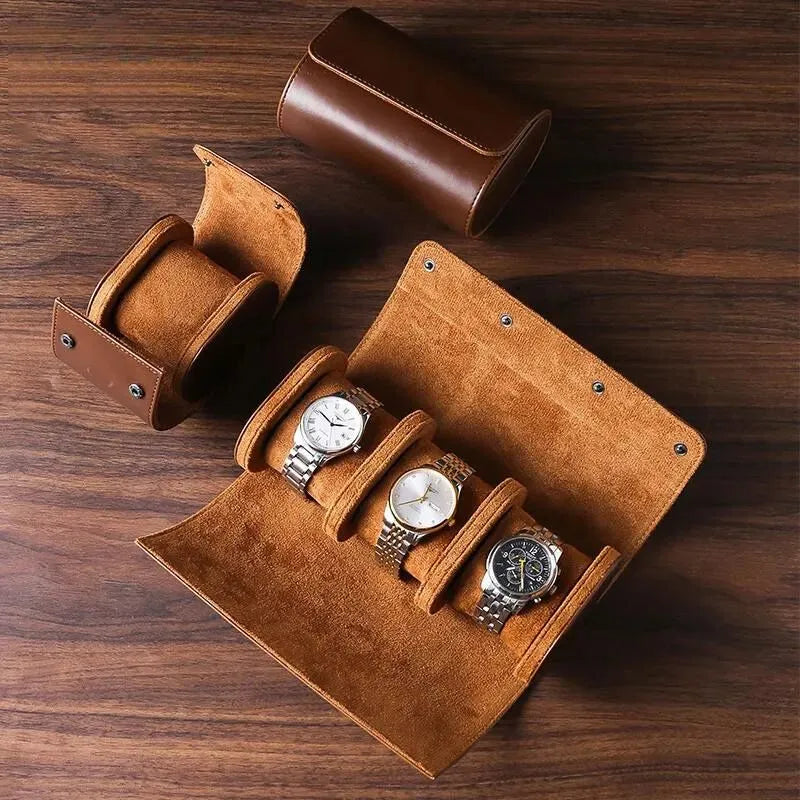 Etui Montre Cuir Lisse Noir Marron Voyage