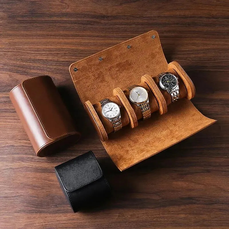 Etui Montre Cuir Lisse Noir Marron Voyage