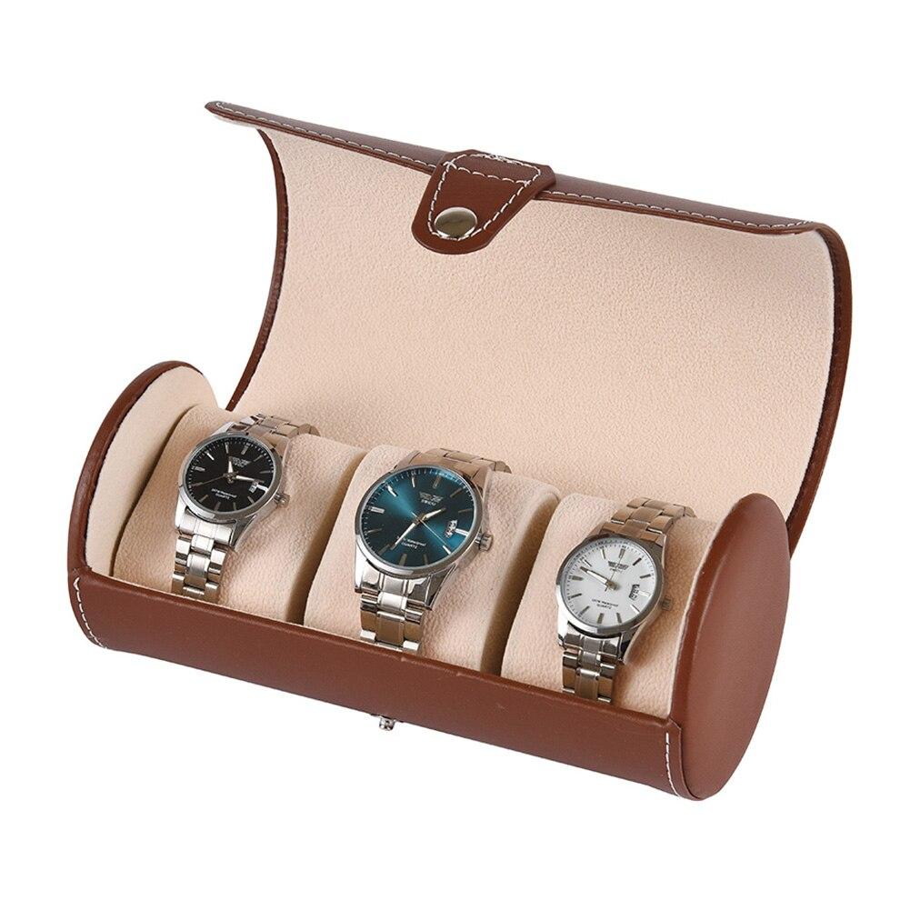 Étui Montre Cylindrique Cuir 3 Slots Voyage