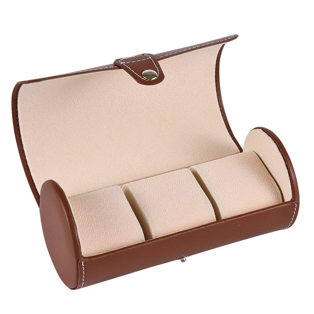 Étui Montre Cylindrique Cuir 3 Slots Voyage